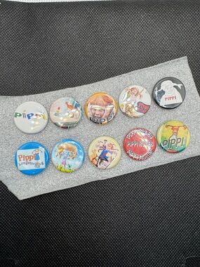 Pippi Longstocking Collectible Button Pin Set - Colorful Character Designs